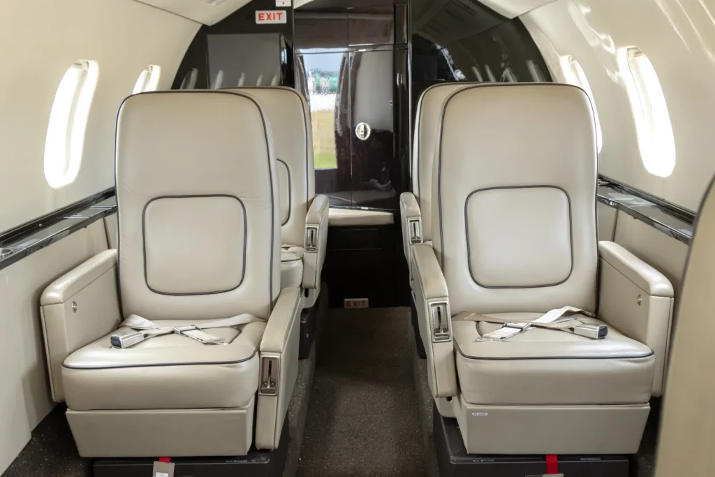 N106FF Learjet 60XR cabin with facing leather club seats
