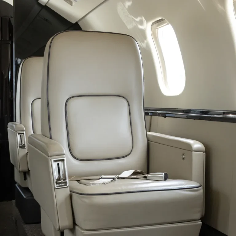 N106FF Learjet 60XR leather seat beside bright cabin windows