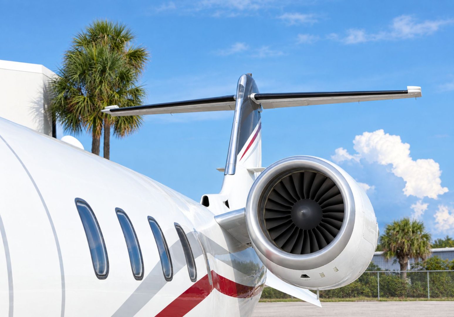 Engine and tail of a Capital Jets Learjet 60